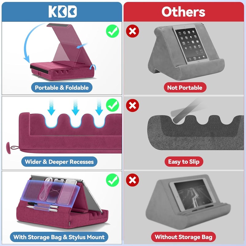 KDD Tablet Pillow Holder, Foldable iPad Stand for Lap, Bed and Desk -Tablet Soft Pad Dock with Pocket & Stylus Mount Compatible with iPad Pro 12.9, 10.5, 9.7 Air Mini 6 5 4 3, Galaxy Tab, E-Reader - Image 4